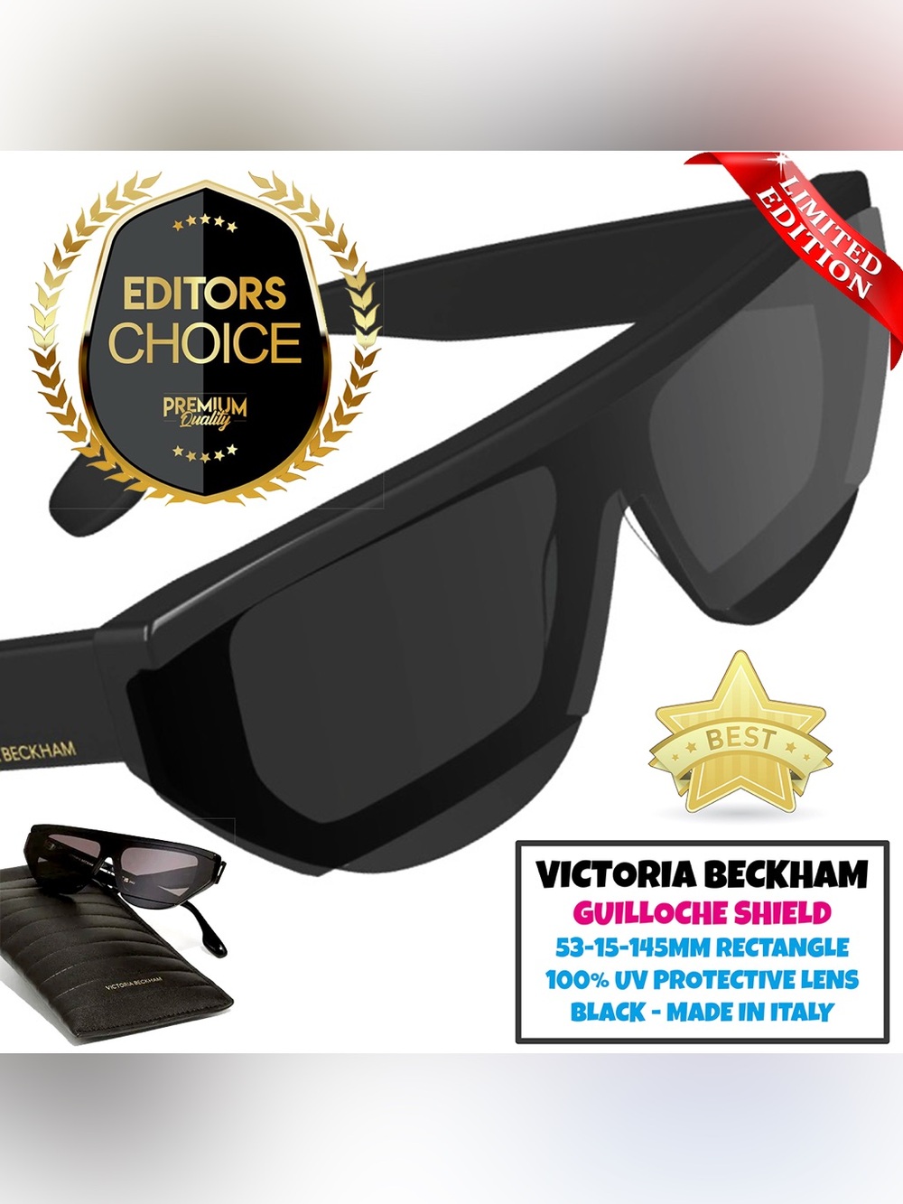 Victoria Beckham Guilloche Black Shield Glasses